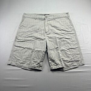 Fearless Chino Shorts Mens 40 Gray Striped Embroidered Logo Cotton High Rise